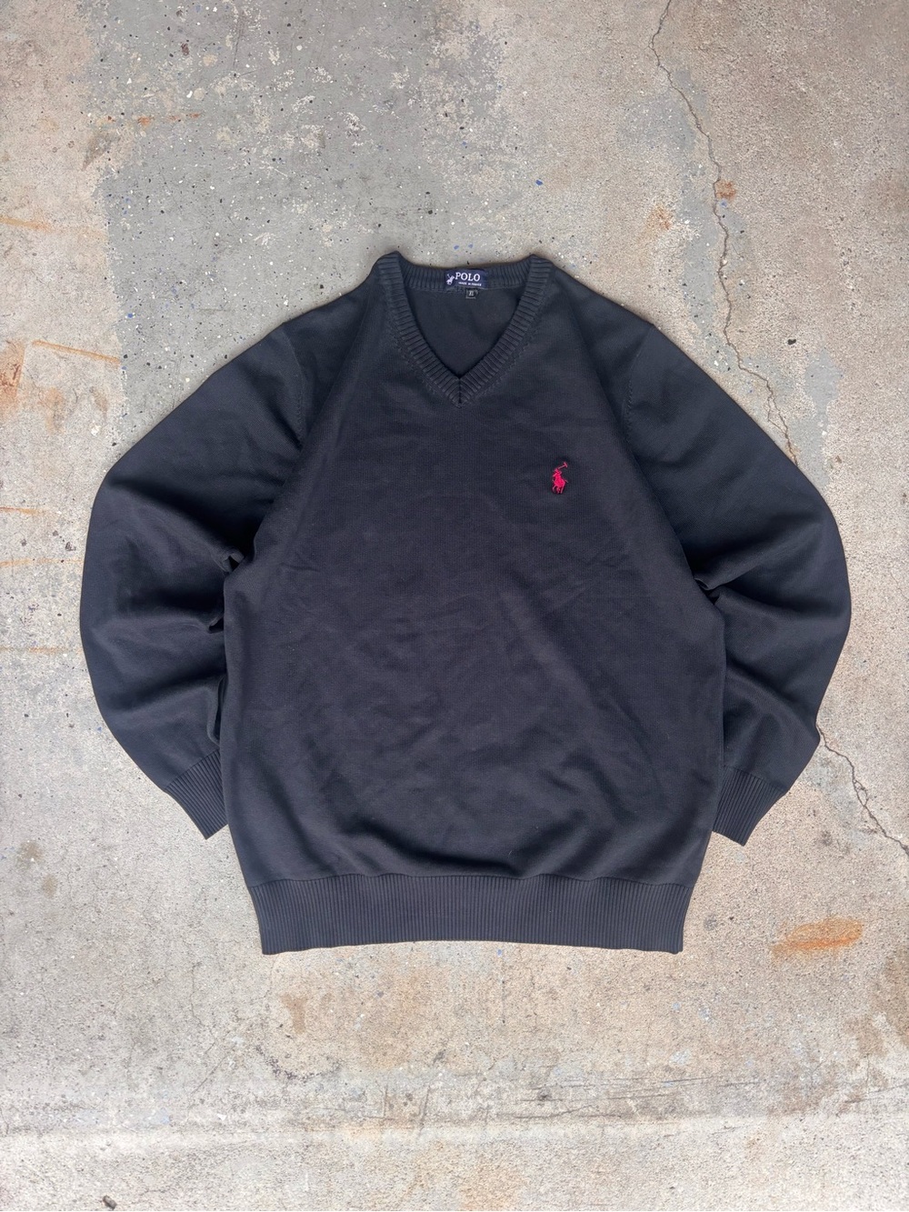 Vintage Polo by Ralph Lauren Men's Black V-Neck Sweater Made in France